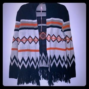 Blue/Orange/Cream Cardigan w/ Fringe